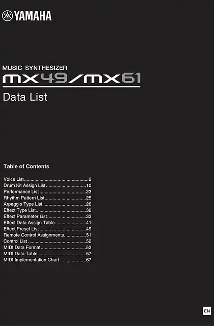 yamaha雅马哈MX49_MX61 Data List